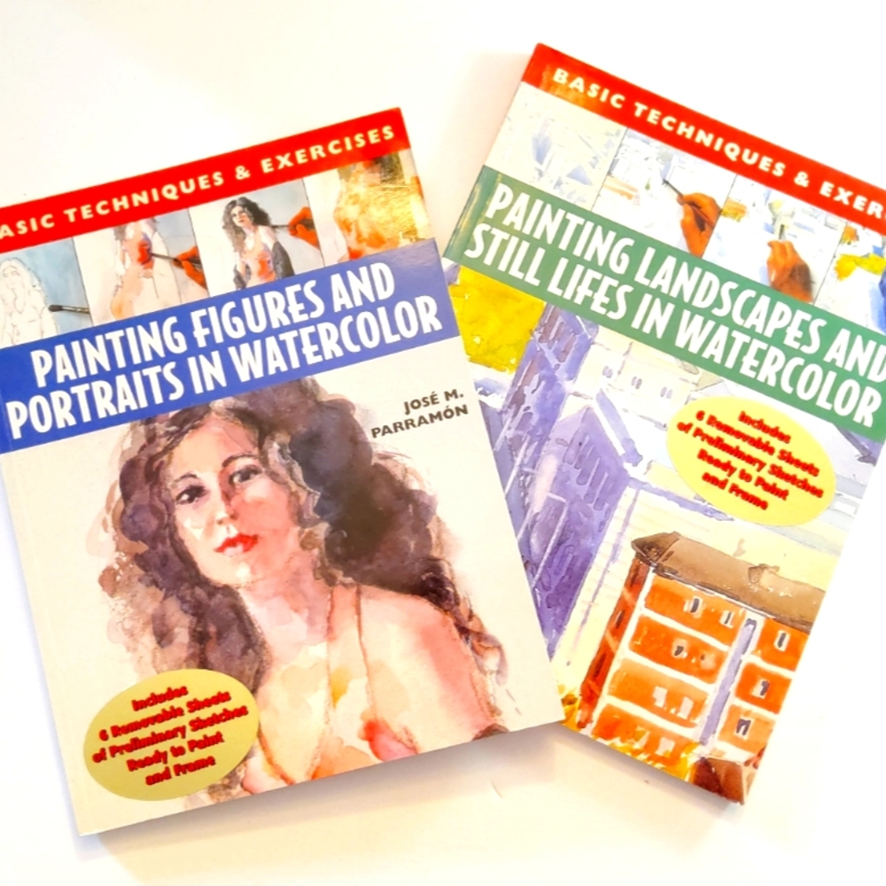2 Watercolor Painting Books, Basic Techniques & Exercises - Portraits/Landscapes